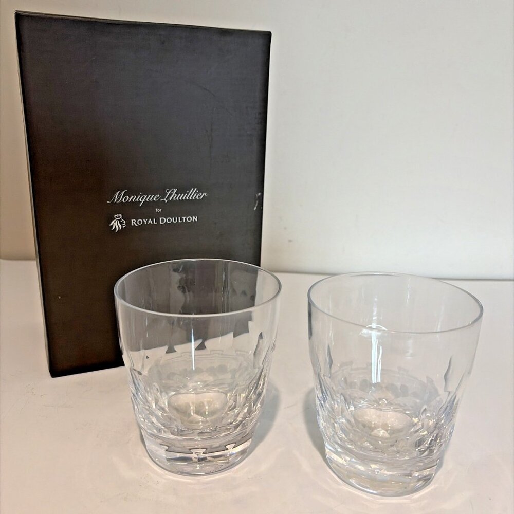 Vintage Royal Doulton Crystal Atelier Double Old Fashioned Glasses Box of 2 NEW